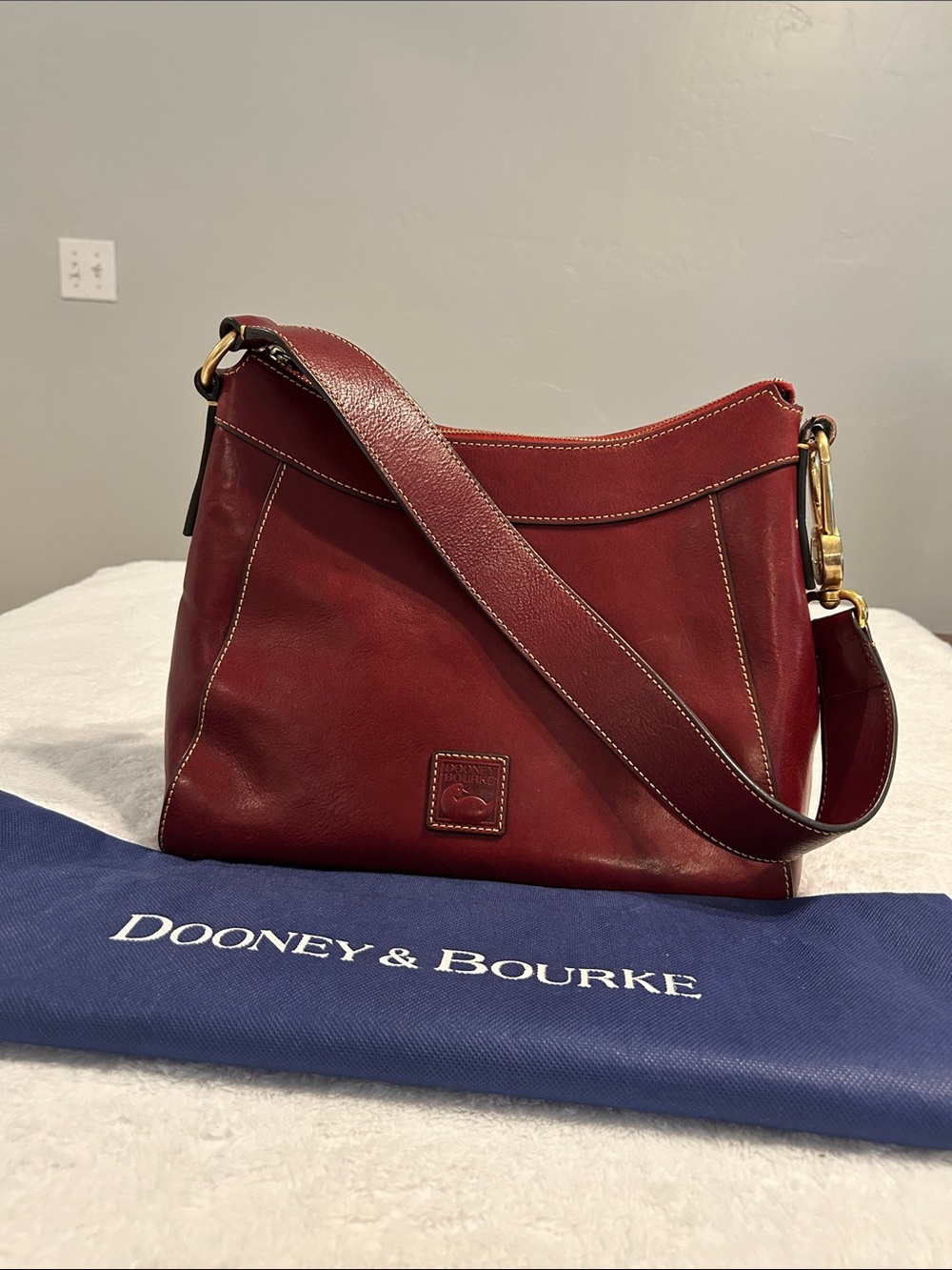 Dooney & Bourke Florentine Cassidy  Wine Red Leather Large Hobo Shoulder Bag.